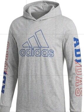 adidas Gray Hoodie with Blue Logo and Red Sleeve Text Size XL